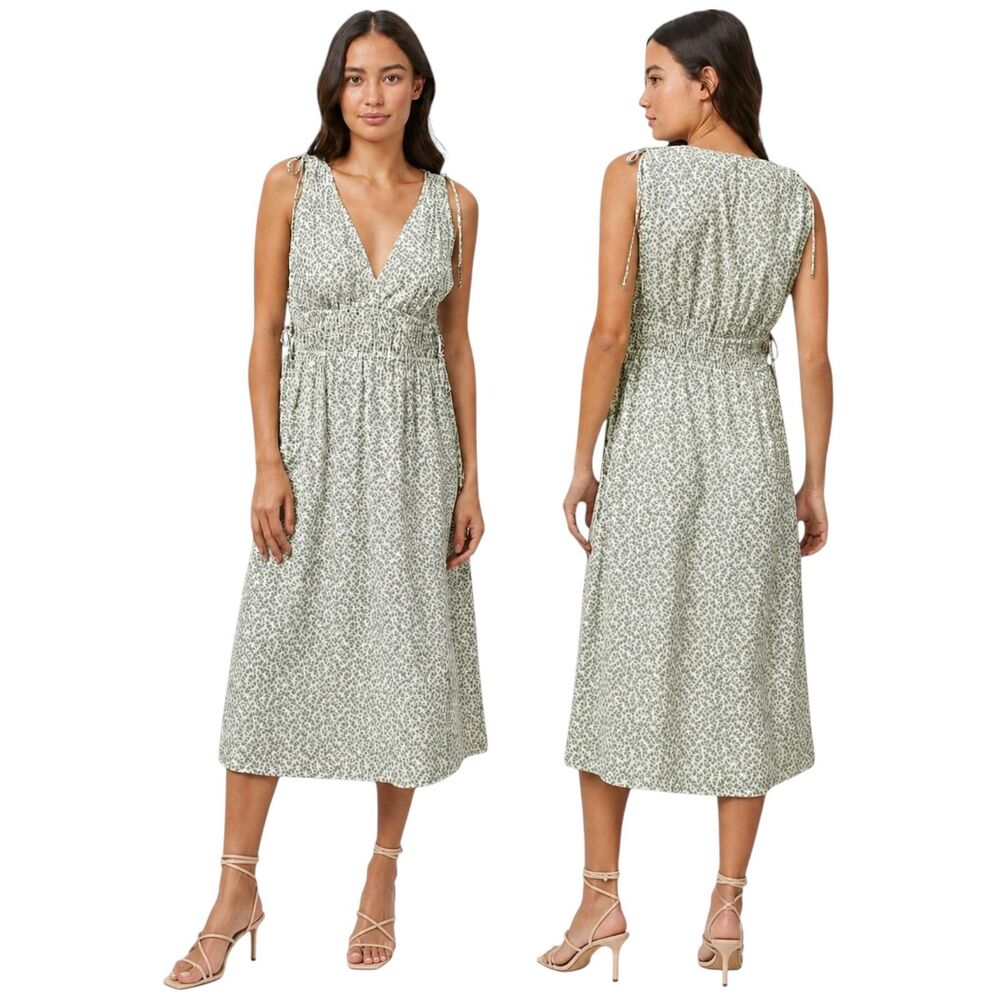 Rails Constantine Floral Midi Dress Size Small Green Cottagecore Tie Shoulder